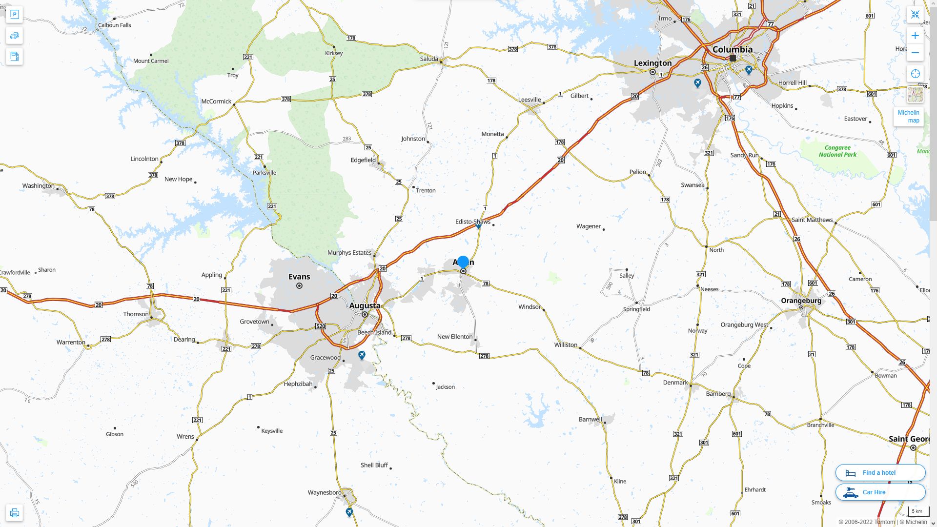 Aiken South Carolina Highway and Road Map